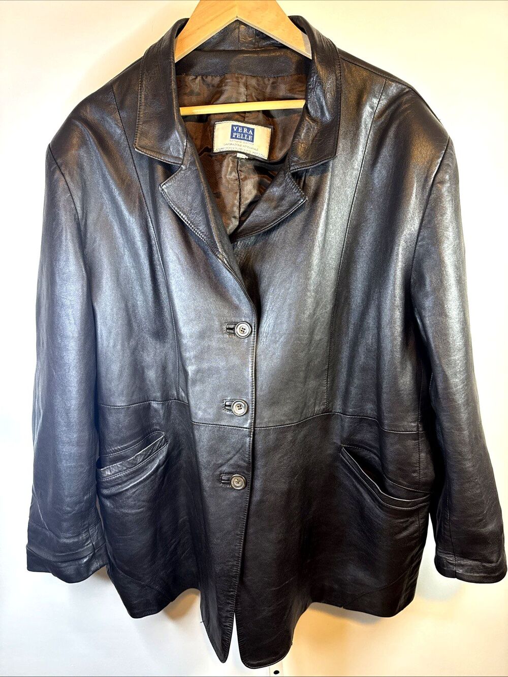 Vintage Vera Pelle Men’s Genuine Italian Leather Mid-Thigh Coat Brown 61 US 50/2